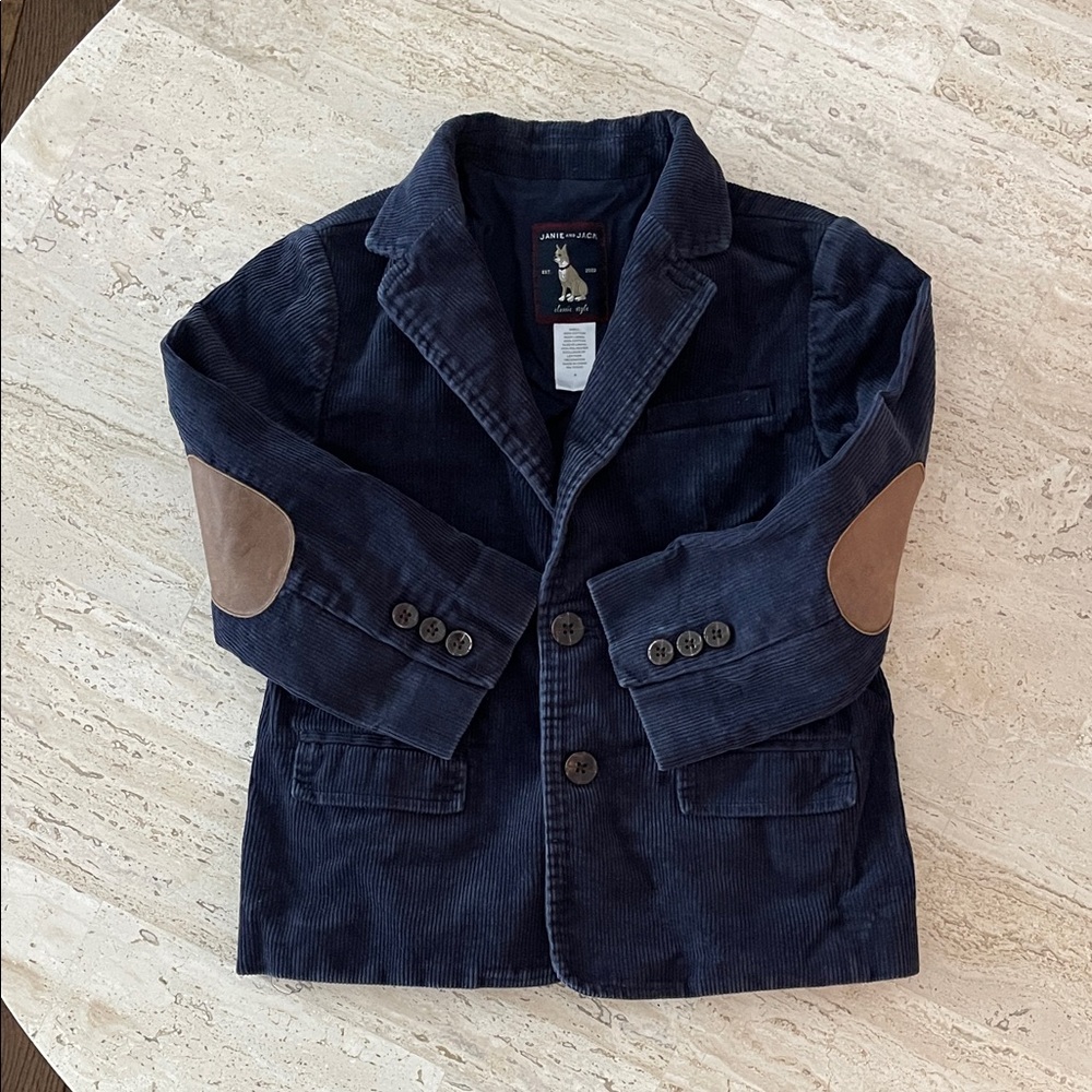 Janie and Jack Navy Corduroy Blazer with Tan Elbow Patches